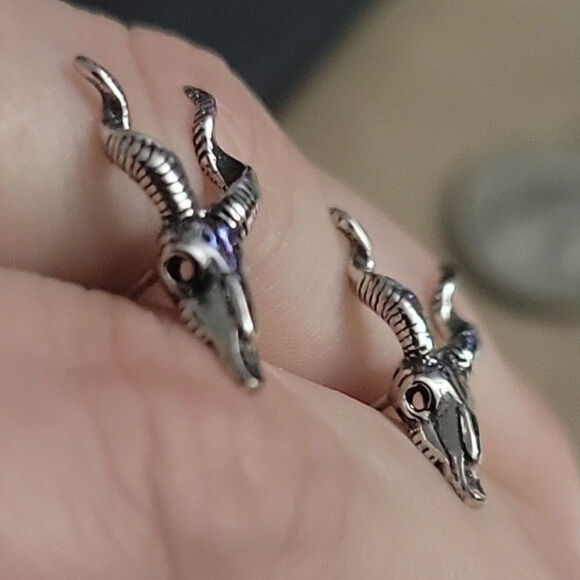 The Closet Fairy Jewelry - Goat skull with horns post earrings